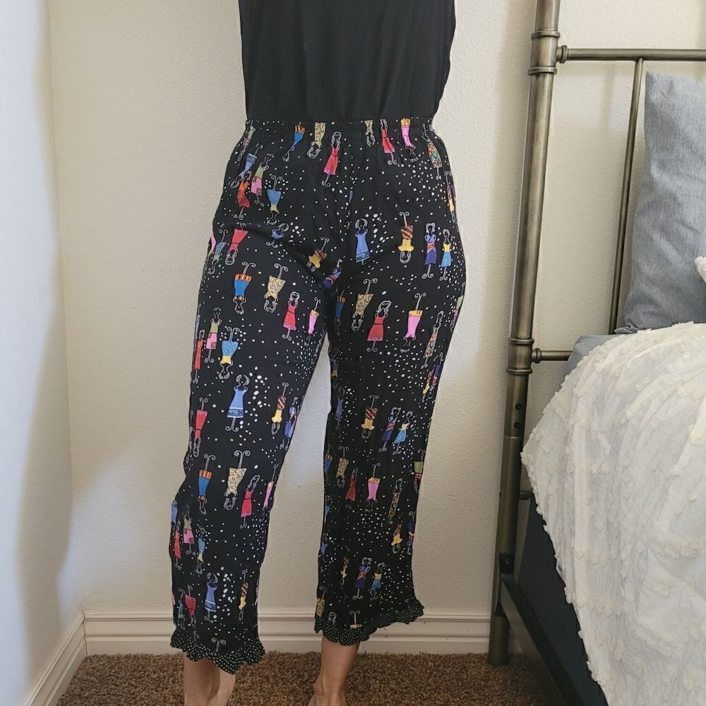 Cactus Flower womens small capri pajama bottoms ruffle bell leg lady print sleep